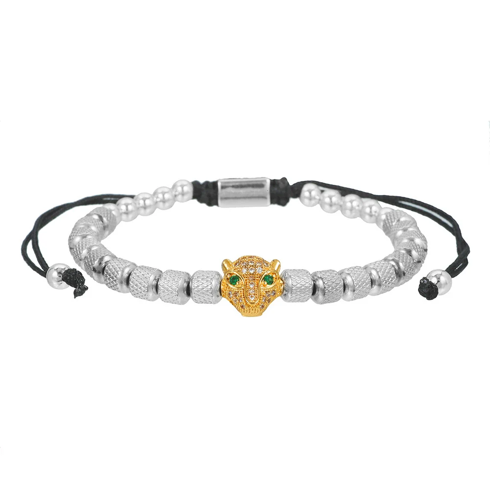 Wholesale Adjustable Woven Bracelet With Leopard Head And Pineapple Beads Copper Electroplating Geometric Style - Image 7