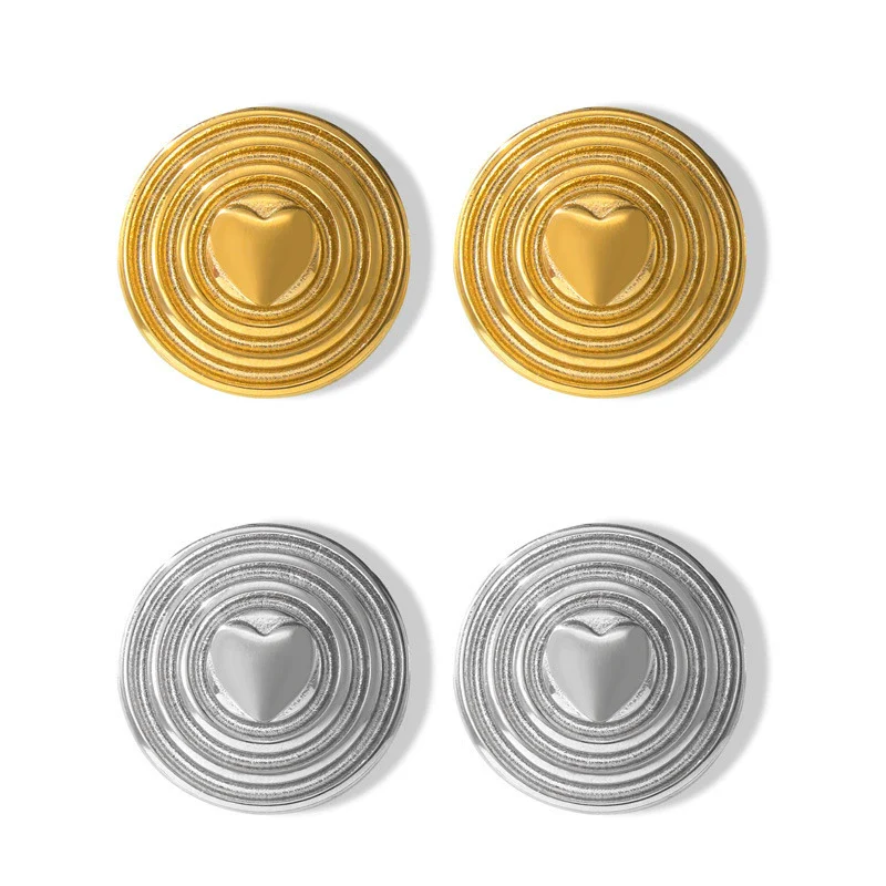 Wholesale Allmatch Heart Shape Titanium Steel Electroplated 18K Gold Earrings For Women - Image 5