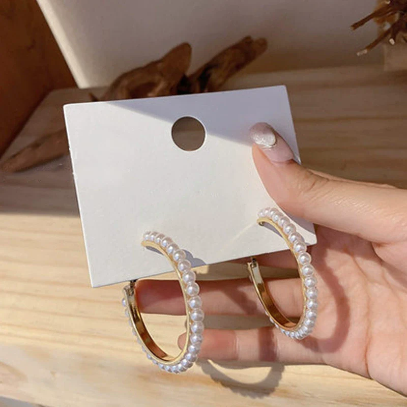 Wholesale Alloy And 925 Silver Hollow Big Circle Pearl Earrings With Geometric Pattern For Women Retro And Simple Style - Image 3