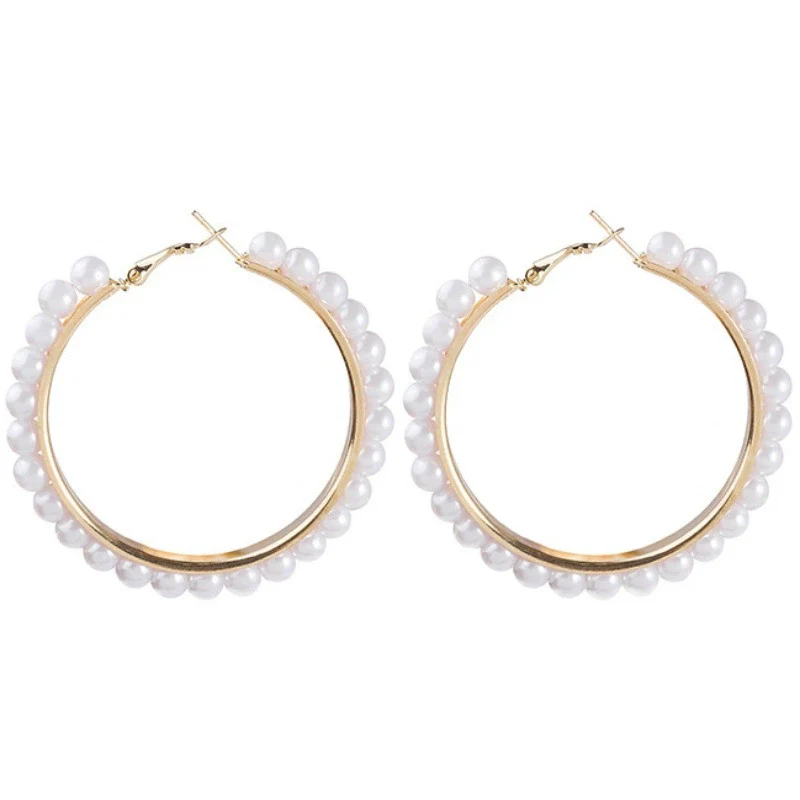 Wholesale Alloy And 925 Silver Hollow Big Circle Pearl Earrings With Geometric Pattern For Women Retro And Simple Style - Image 5