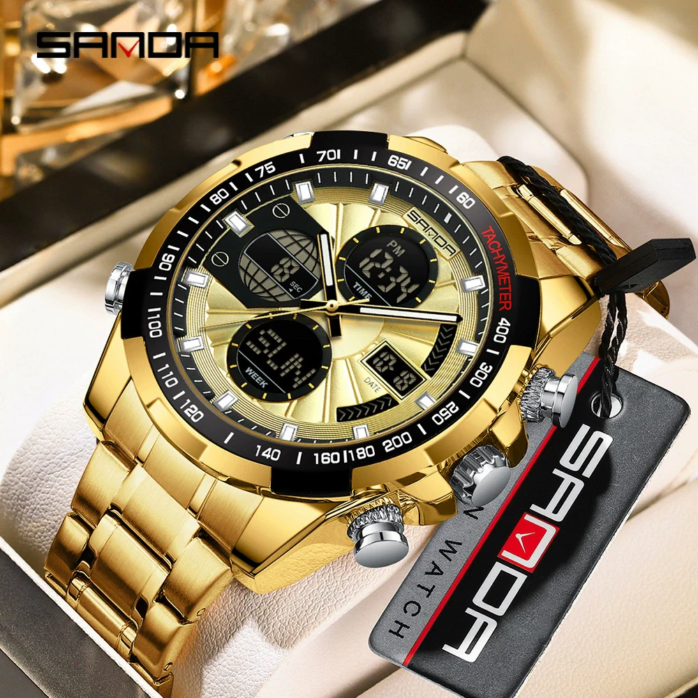 Wholesale Alloy And Steel Strip Multifunctional Sports Waterproof Electronic Quartz Watch For Men In Highend Style Round Shape - Image 2