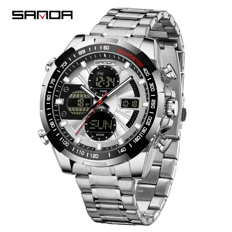 Wholesale Alloy And Steel Strip Multifunctional Sports Waterproof Electronic Quartz Watch For Men In Highend Style Round Shape - Image 5