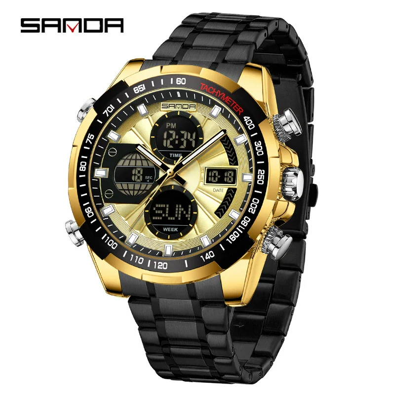 Wholesale Alloy And Steel Strip Multifunctional Sports Waterproof Electronic Quartz Watch For Men In Highend Style Round Shape - Image 7
