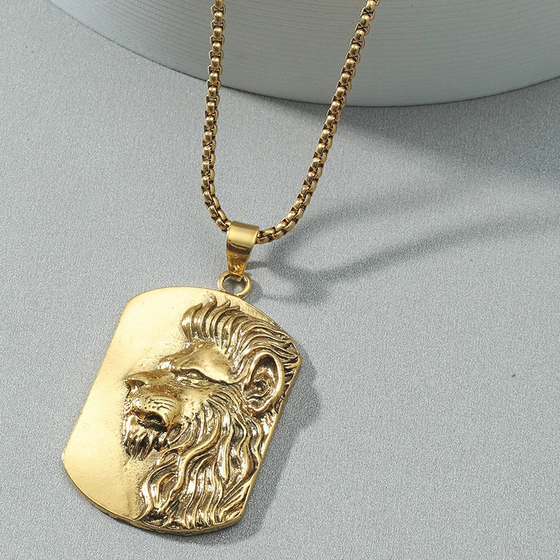 Wholesale Alloy Animal Retro Personalized Hiphop Lion Head Necklace With Electroplating For Men