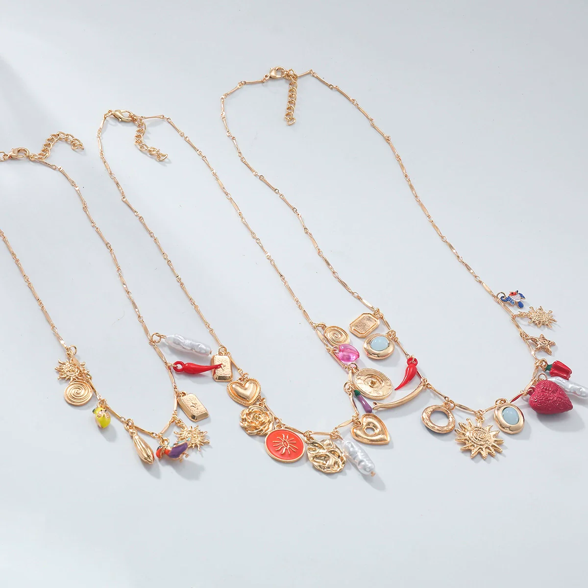 Wholesale Alloy Bamboo Chain Women's Fashion Geometric Star Multilayer Necklace With Electroplating Love Bird Charm - Image 4