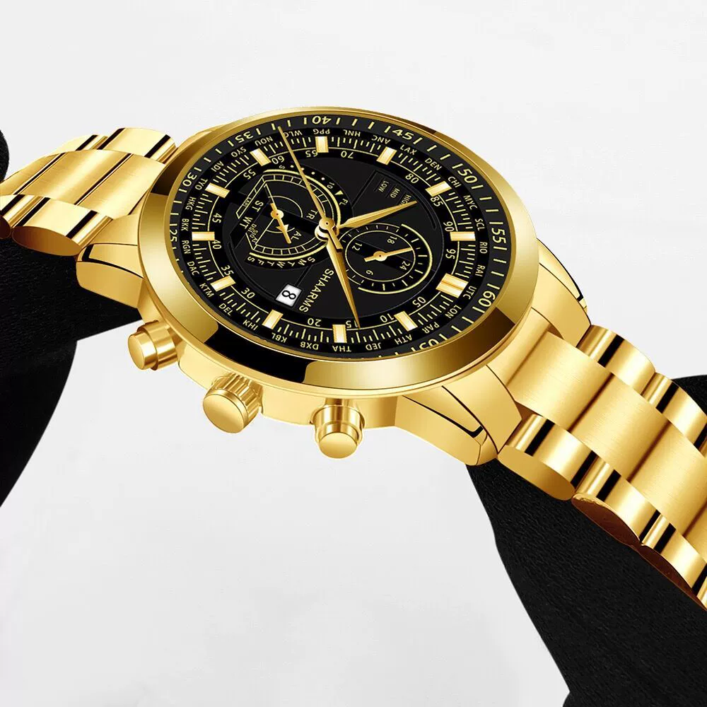 Wholesale Alloy Band Men's Round Dial Quartz Watch With Fake Two Eyes Calendar And Horseshoe Buckle Leisure Style - Image 3