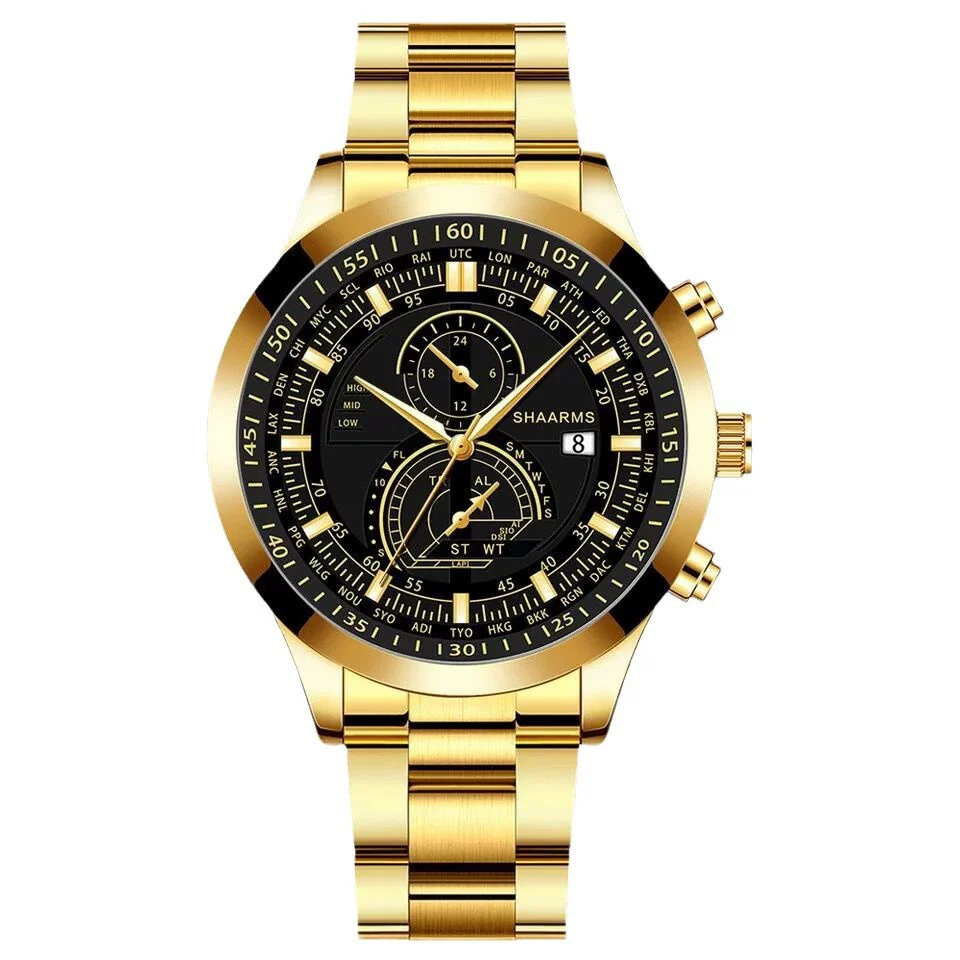 Wholesale Alloy Band Men's Round Dial Quartz Watch With Fake Two Eyes Calendar And Horseshoe Buckle Leisure Style - Image 5