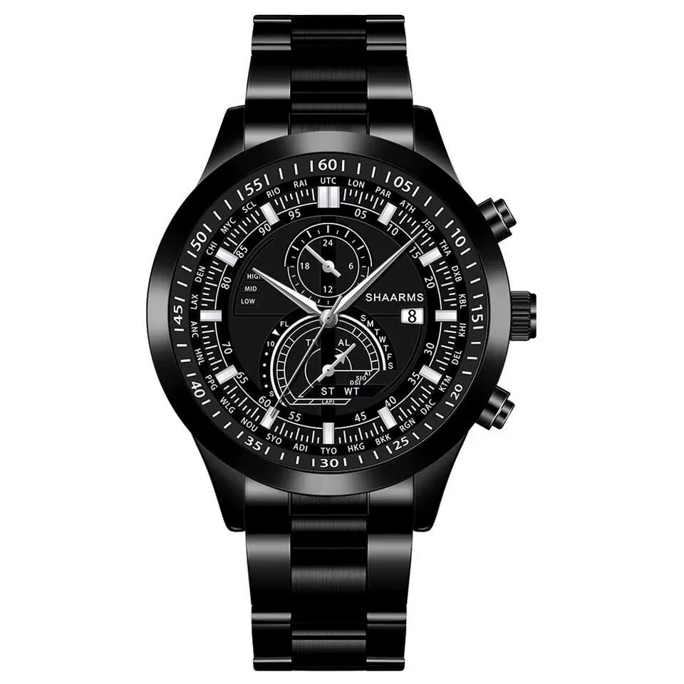 Wholesale Alloy Band Men's Round Dial Quartz Watch With Fake Two Eyes Calendar And Horseshoe Buckle Leisure Style - Image 6