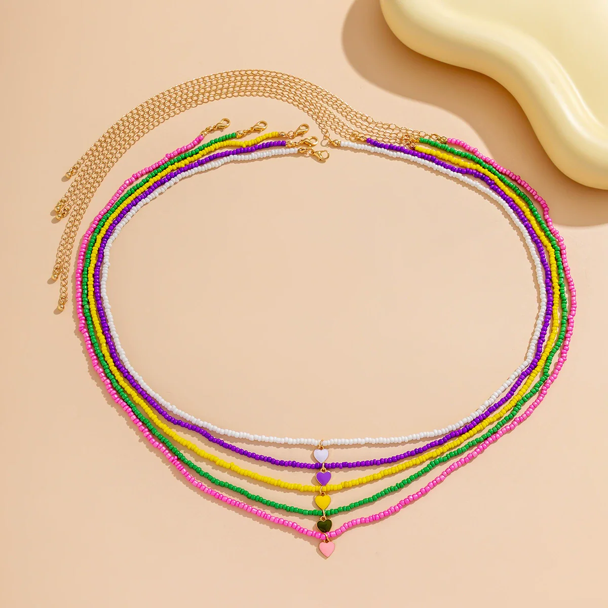 Wholesale Alloy Bead Chain Necklace With Dripping Oil Heartshaped Pendant Retro Fresh Geometric Style For Women - Image 4