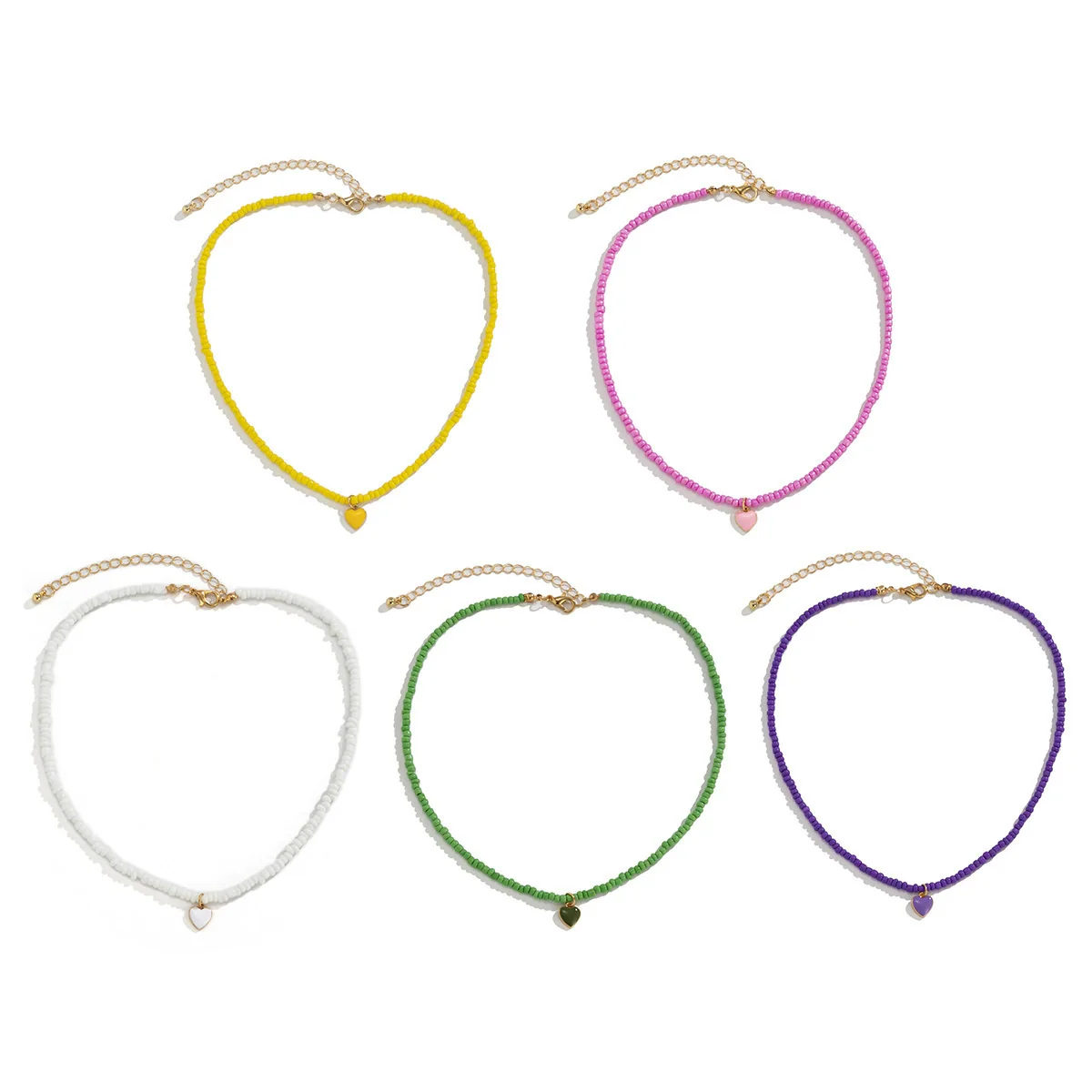 Wholesale Alloy Bead Chain Necklace With Dripping Oil Heartshaped Pendant Retro Fresh Geometric Style For Women - Image 5