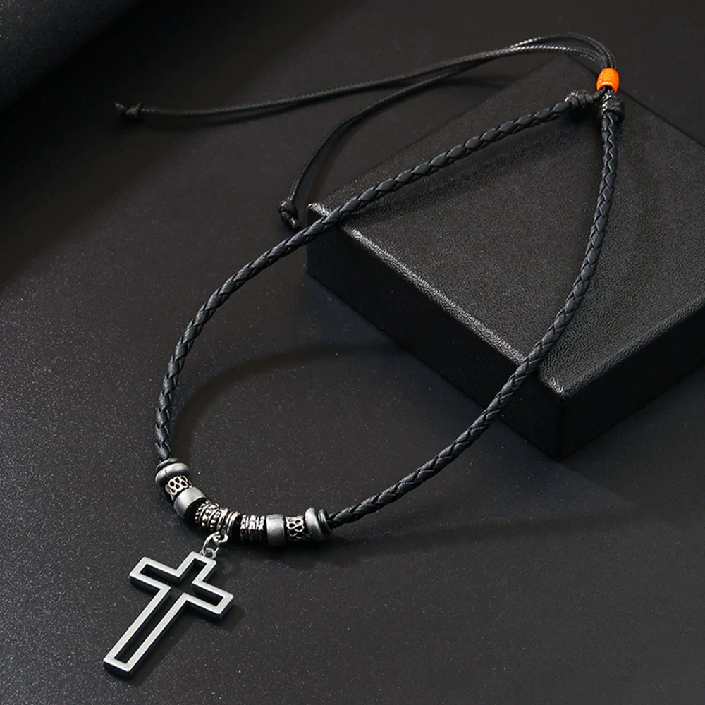Wholesale Alloy Beaded Necklace Retro Geometric Style With Cross Wax Rope And Electroplating Treatment - Image 2