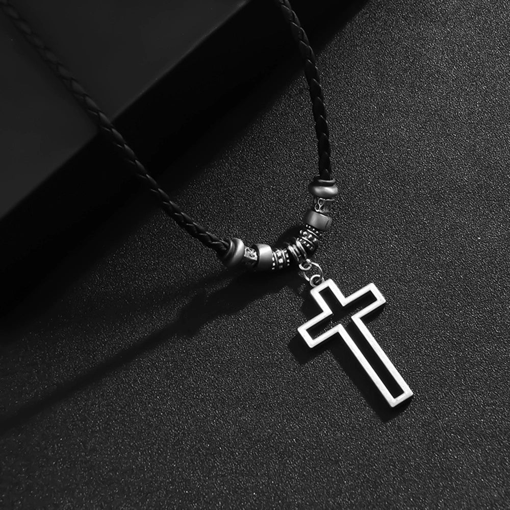 Wholesale Alloy Beaded Necklace Retro Geometric Style With Cross Wax Rope And Electroplating Treatment - Image 3