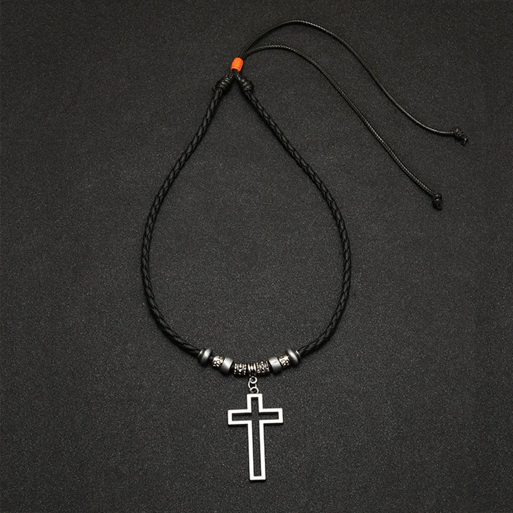 Wholesale Alloy Beaded Necklace Retro Geometric Style With Cross Wax Rope And Electroplating Treatment - Image 4
