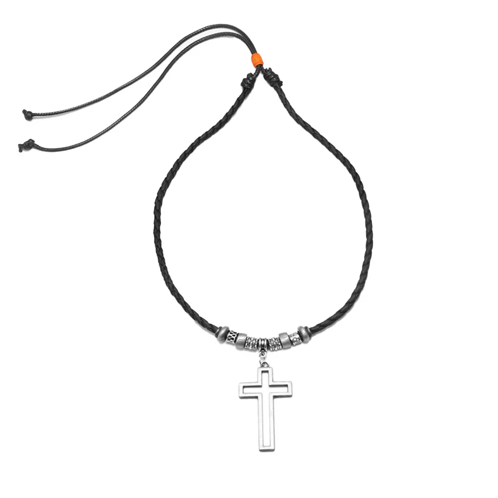 Wholesale Alloy Beaded Necklace Retro Geometric Style With Cross Wax Rope And Electroplating Treatment - Image 5