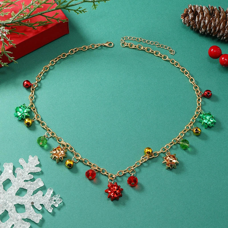 Wholesale Alloy Christmas Necklace Geometric Style Bell And Multicolor Flower Design For Women Ochain - Image 3