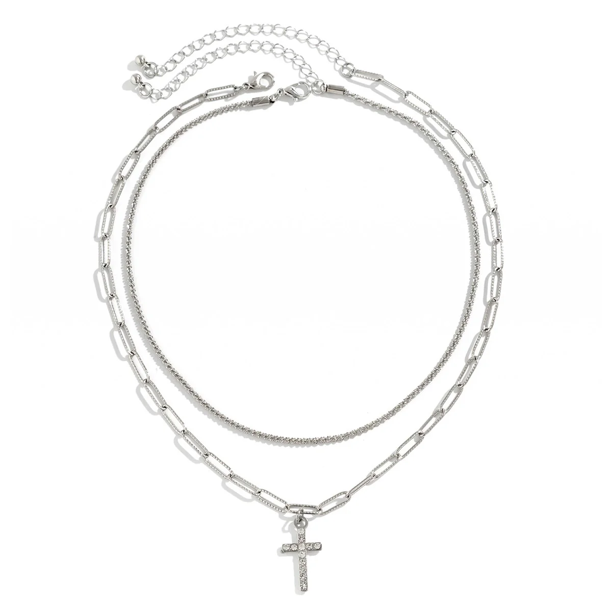 Wholesale Alloy Clavicle Necklace For Women With Geometric Pattern And Diamond Inlay Cross Chain Style - Image 3