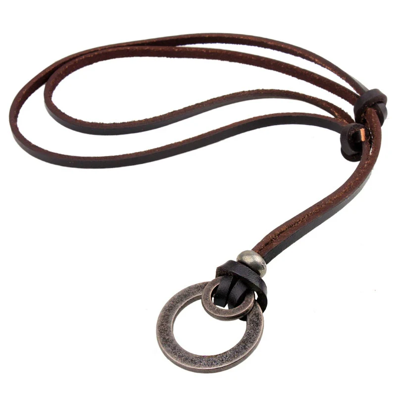 Wholesale Alloy Cowhide Leather Rope Necklace With Geometric Design And Electroplating Treatment Vintage Distressed Style Unisex Allmatch