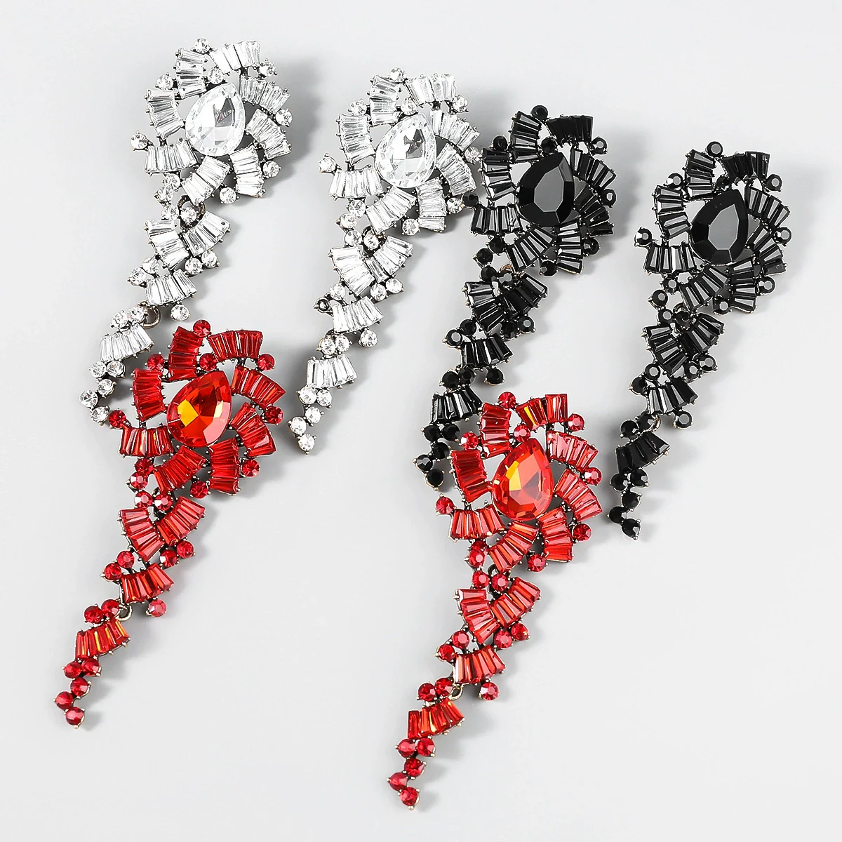 Wholesale Alloy Diamondencrusted Flower Long Earrings For Women Vintage Geometric Style