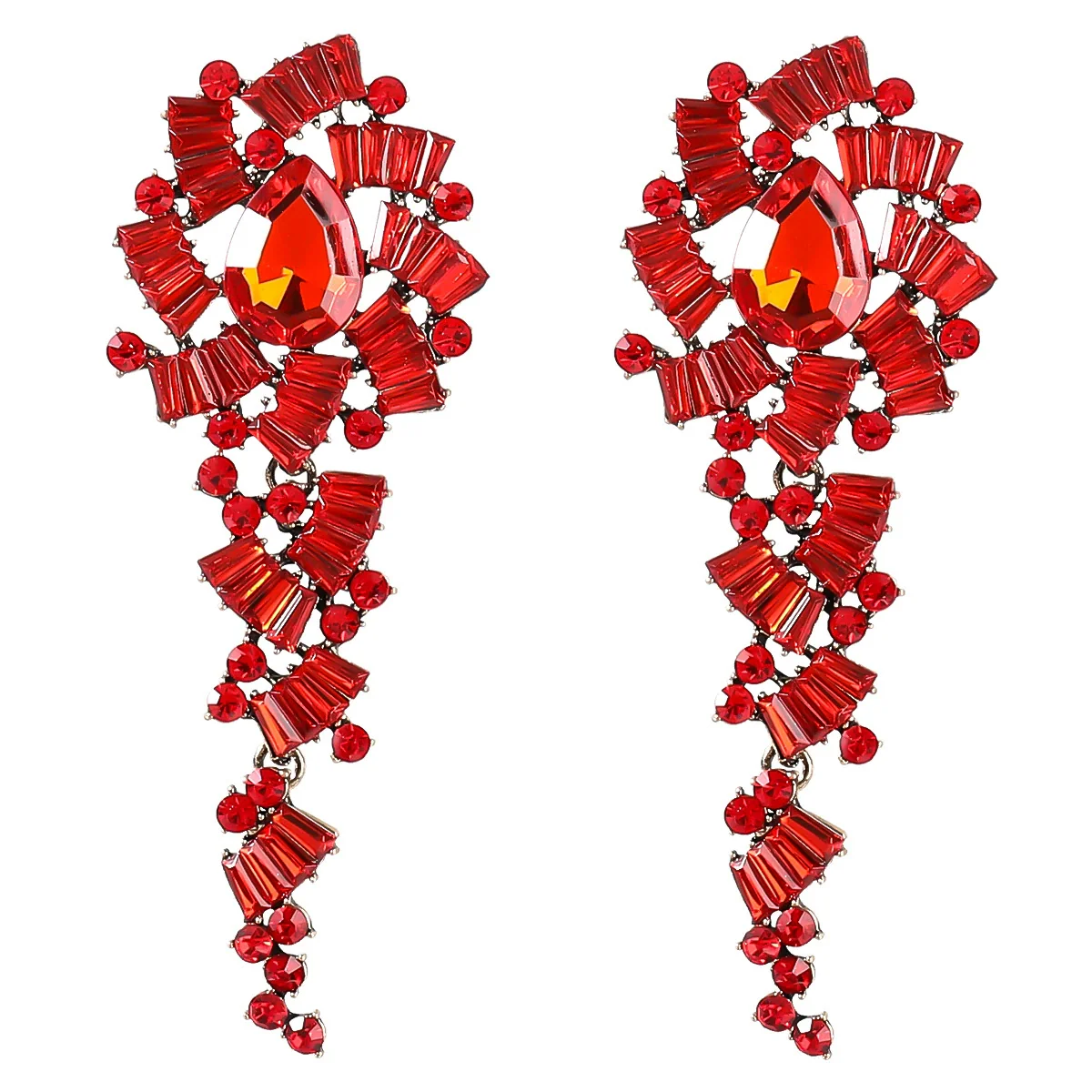 Wholesale Alloy Diamondencrusted Flower Long Earrings For Women Vintage Geometric Style - Image 5