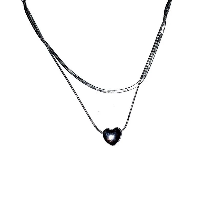 Wholesale Alloy Double Layer Heart Shape Clavicle Chain Necklace For Women Electroplated Cold Style Light Luxury Niche Design - Image 4