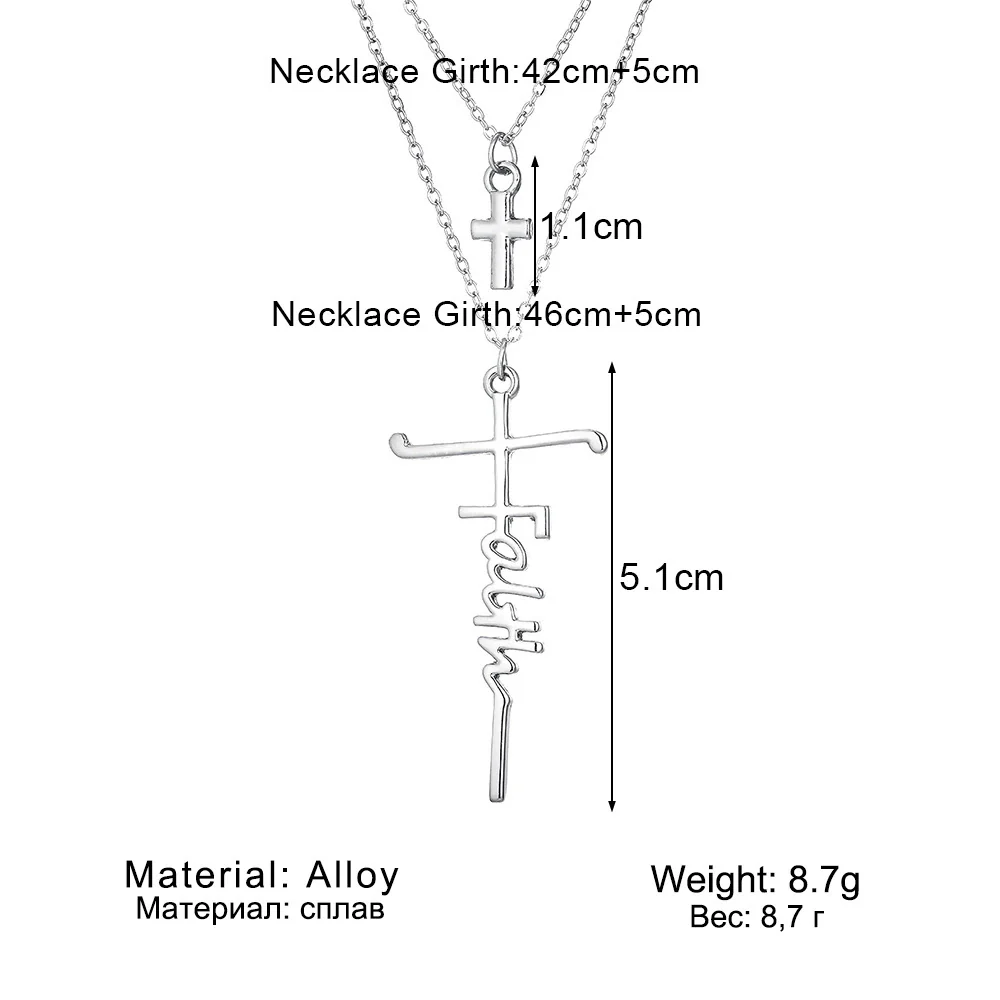 Wholesale Alloy Doublelayer Choker Ochain Women's Personality Geometric Cross Pendant Necklace With Electroplating - Image 2