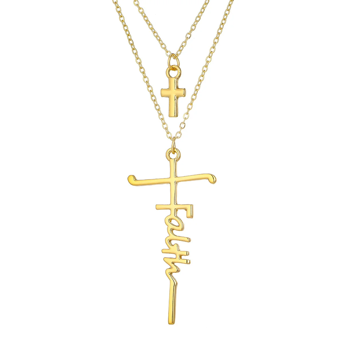 Wholesale Alloy Doublelayer Choker Ochain Women's Personality Geometric Cross Pendant Necklace With Electroplating - Image 5