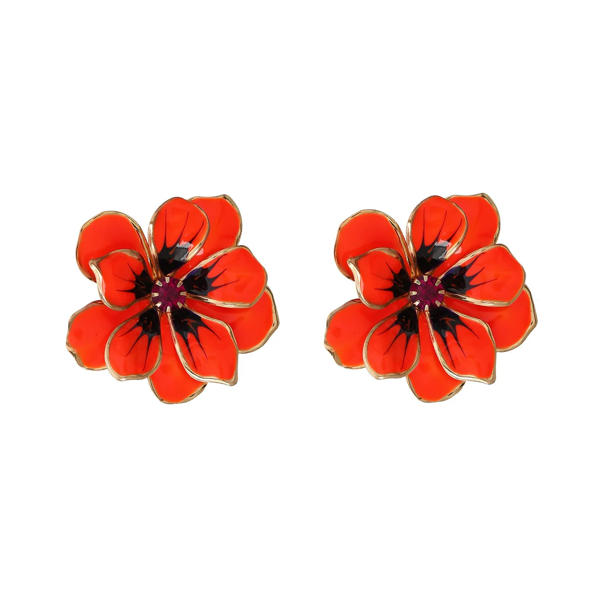 Wholesale Alloy Dripping Oil Flower Earrings For Women - Image 5