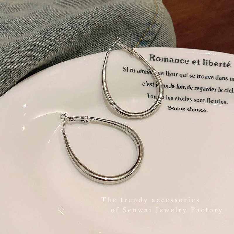 Wholesale Alloy Drop Plain Hoop Earrings For Women Electroplated - Image 4