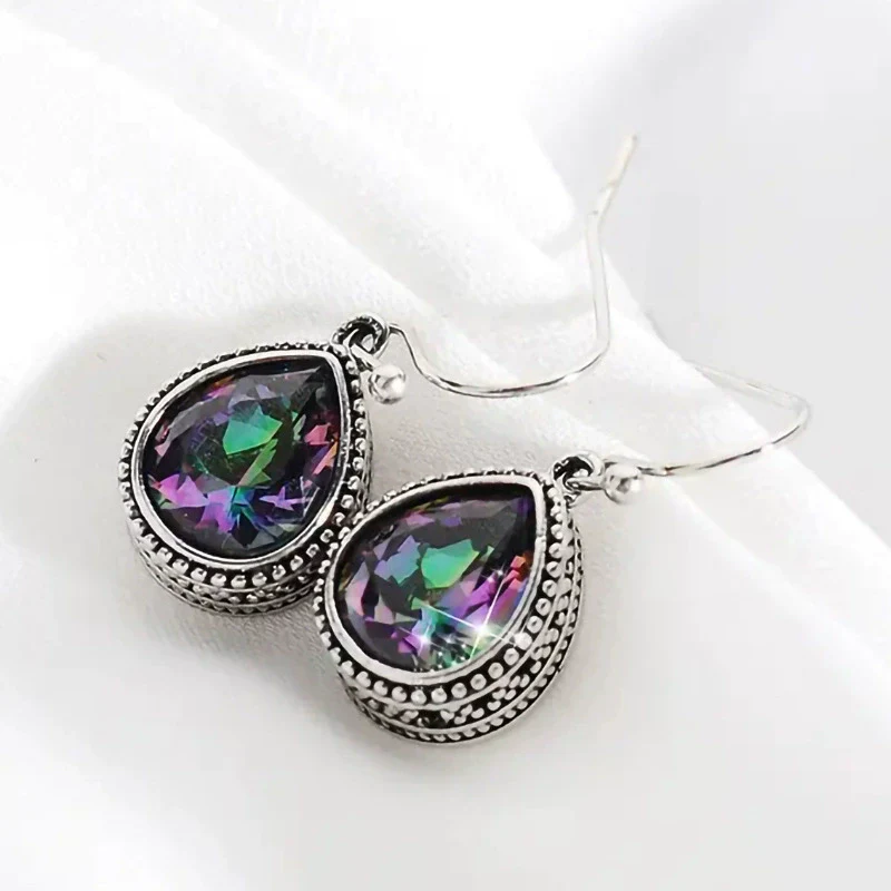 Wholesale Alloy Drop Shape Exotic Natural Style Women's Colorful Inlay Glass Earrings Jewelry - Image 3