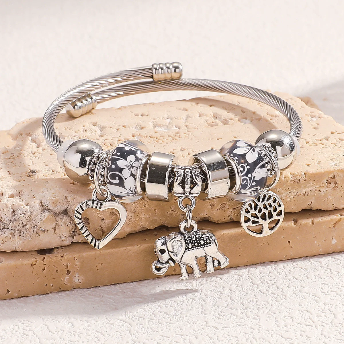 Wholesale Alloy Electroplated Elephant Peach Heart Tree Of Life Pendant Bracelet For Women - Image 4