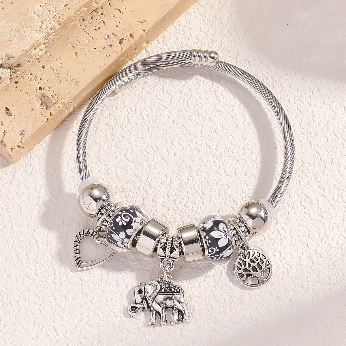 Wholesale Alloy Electroplated Elephant Peach Heart Tree Of Life Pendant Bracelet For Women - Image 6