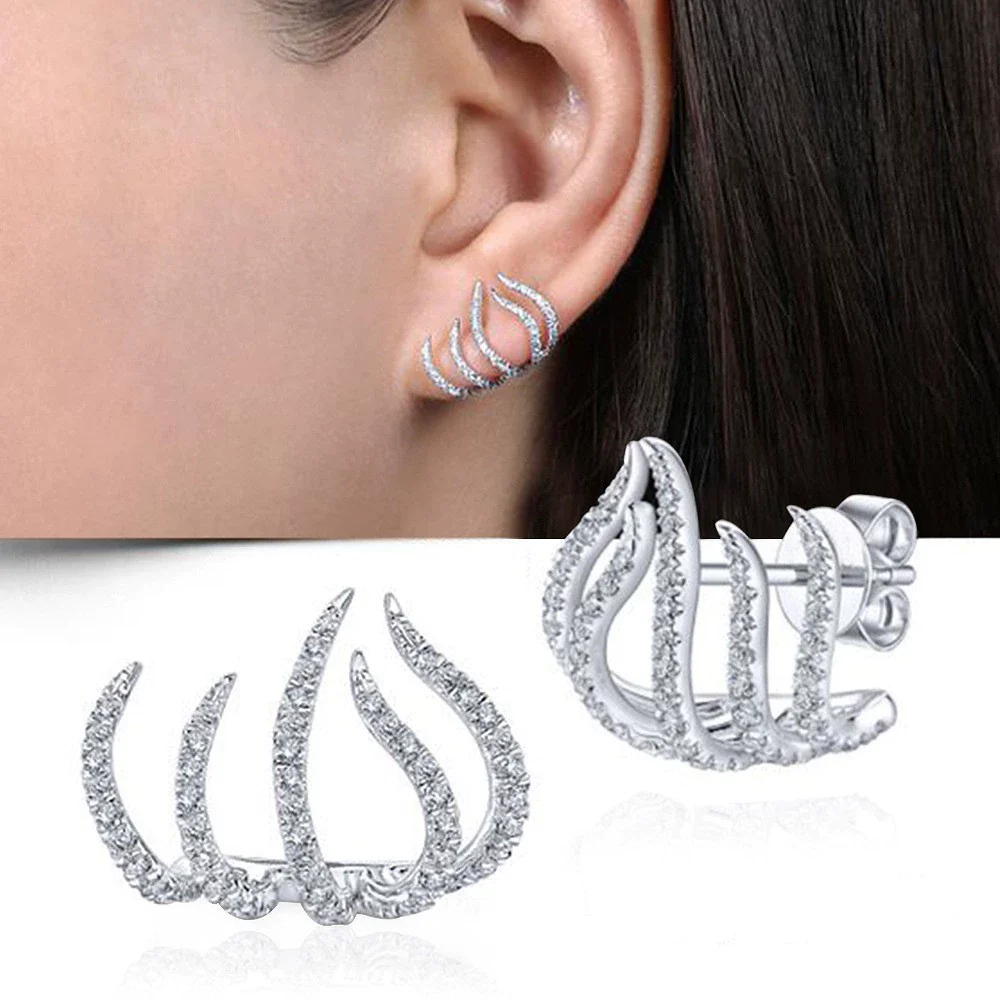 Wholesale Alloy Exaggerated Geometric Fiveclaw Earrings With Electroplating Treatment - Image 2