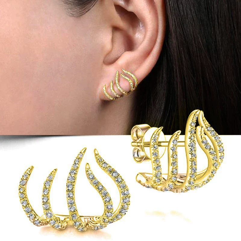 Wholesale Alloy Exaggerated Geometric Fiveclaw Earrings With Electroplating Treatment - Image 4
