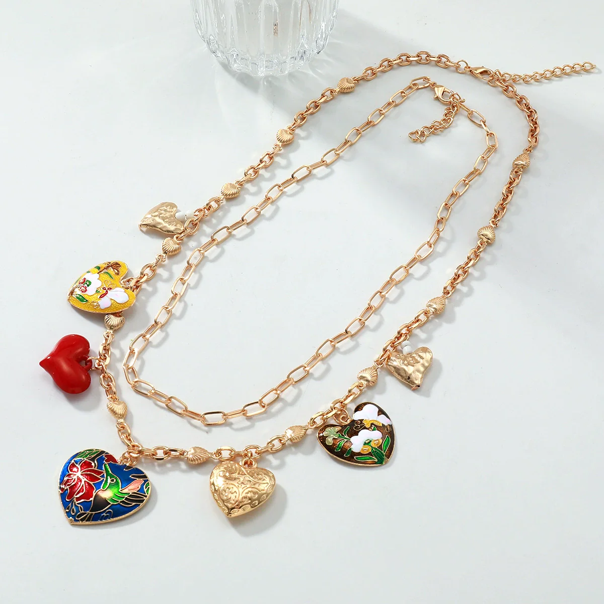 Wholesale Alloy Fashion Pendant Necklace With Heart And Flower Patterns Electroplated - Image 2