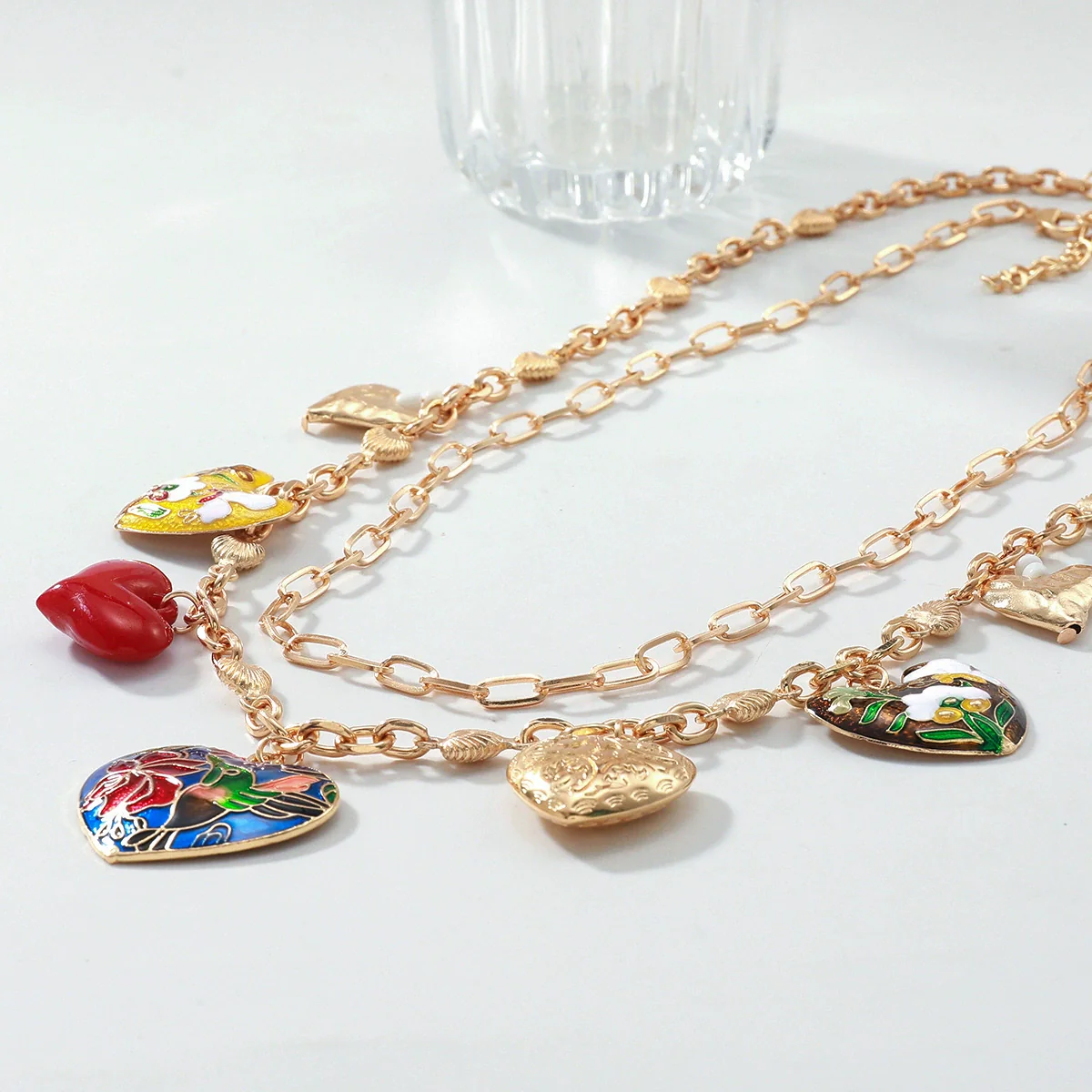 Wholesale Alloy Fashion Pendant Necklace With Heart And Flower Patterns Electroplated - Image 3