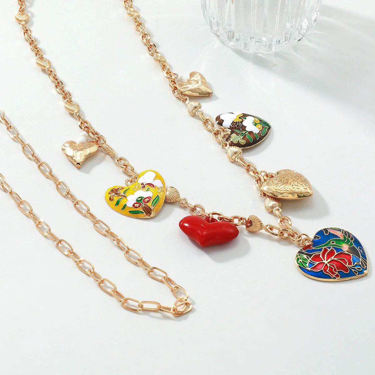 Wholesale Alloy Fashion Pendant Necklace With Heart And Flower Patterns Electroplated - Image 4