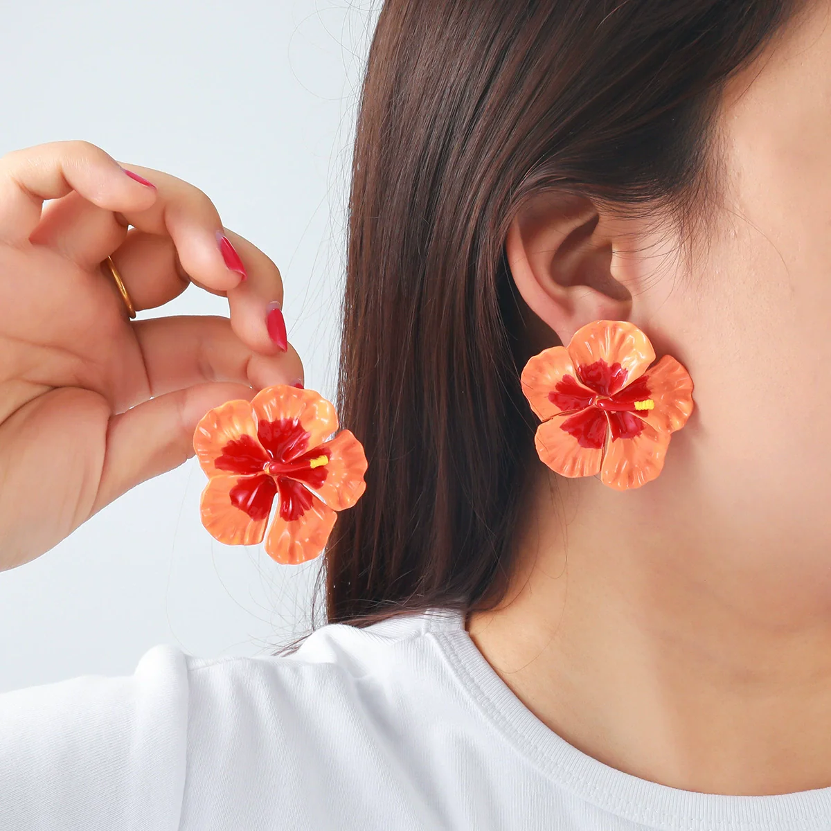 Wholesale Alloy Floral Dripping Oil Earrings For Women - Image 2
