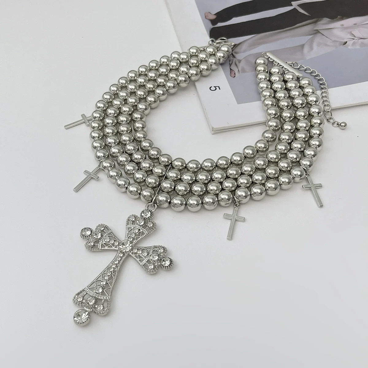 Wholesale Alloy Geometric Cross Multilayer Light Luxury Style Diamondencrusted Electroplated Women's Necklace - Image 4