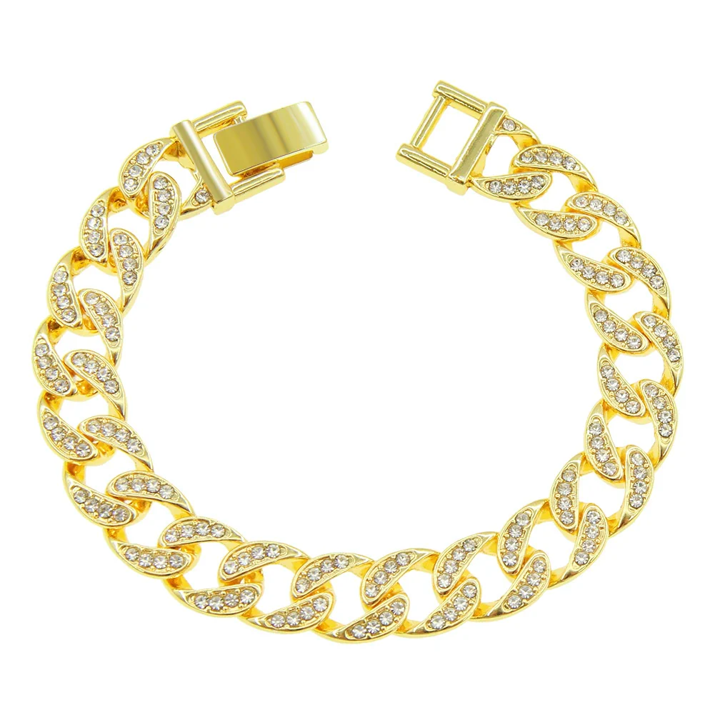 Wholesale Alloy Geometric Diamond Cuban Chain Bracelet For Men Hip Hop Style
