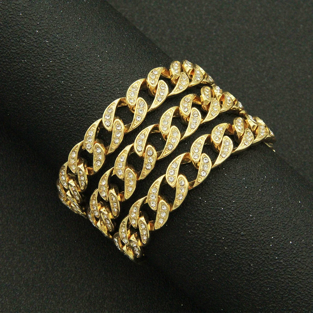 Wholesale Alloy Geometric Diamond Cuban Chain Bracelet For Men Hip Hop Style - Image 2