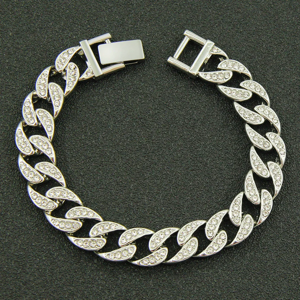 Wholesale Alloy Geometric Diamond Cuban Chain Bracelet For Men Hip Hop Style - Image 3