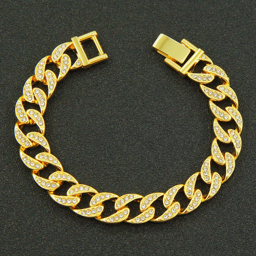 Wholesale Alloy Geometric Diamond Cuban Chain Bracelet For Men Hip Hop Style - Image 6