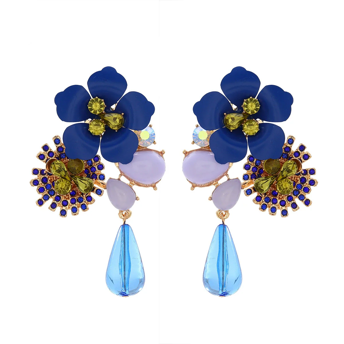Wholesale Alloy Geometric Diamond Vintage Resin Flower Beaded Earrings For Women - Image 6