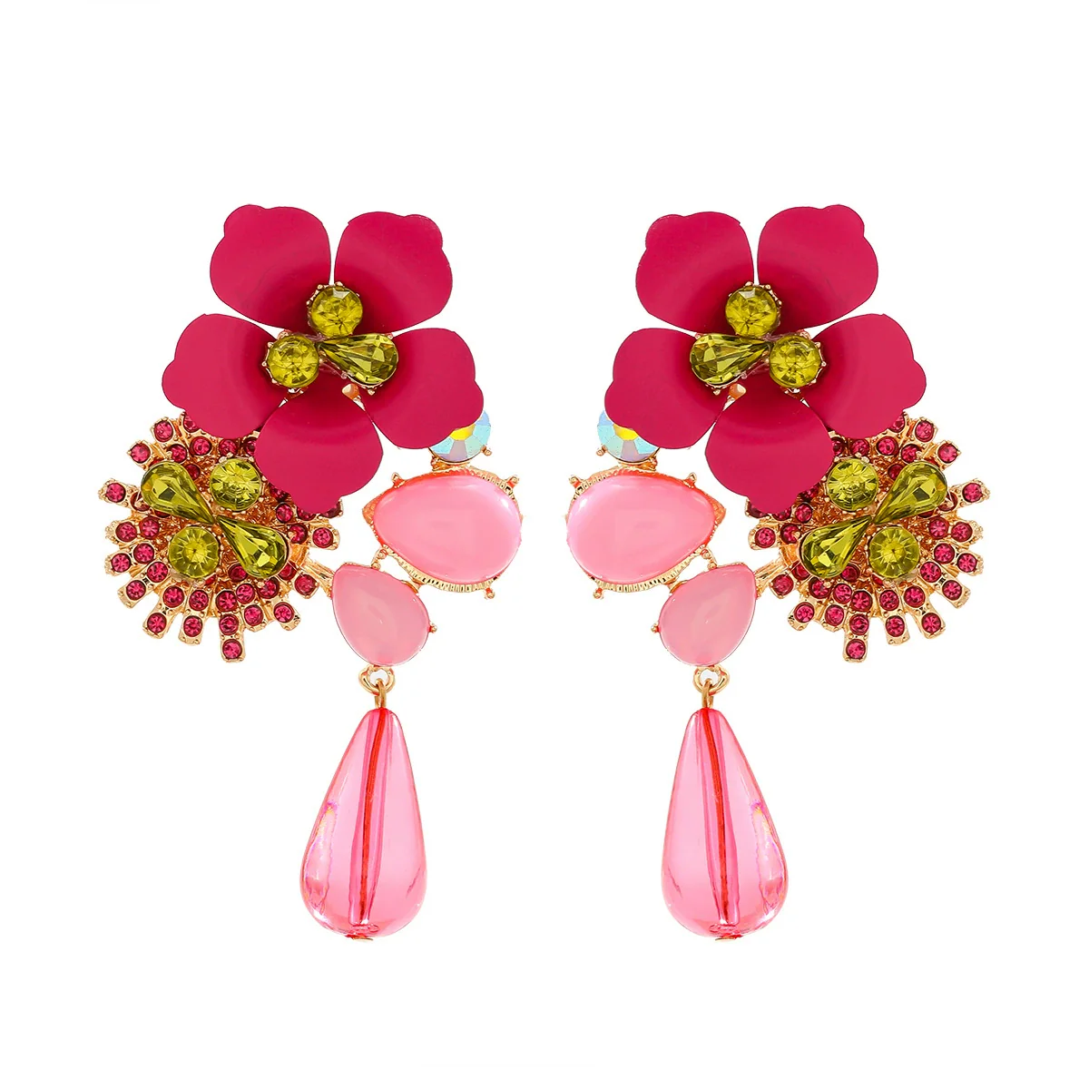 Wholesale Alloy Geometric Diamond Vintage Resin Flower Beaded Earrings For Women - Image 8
