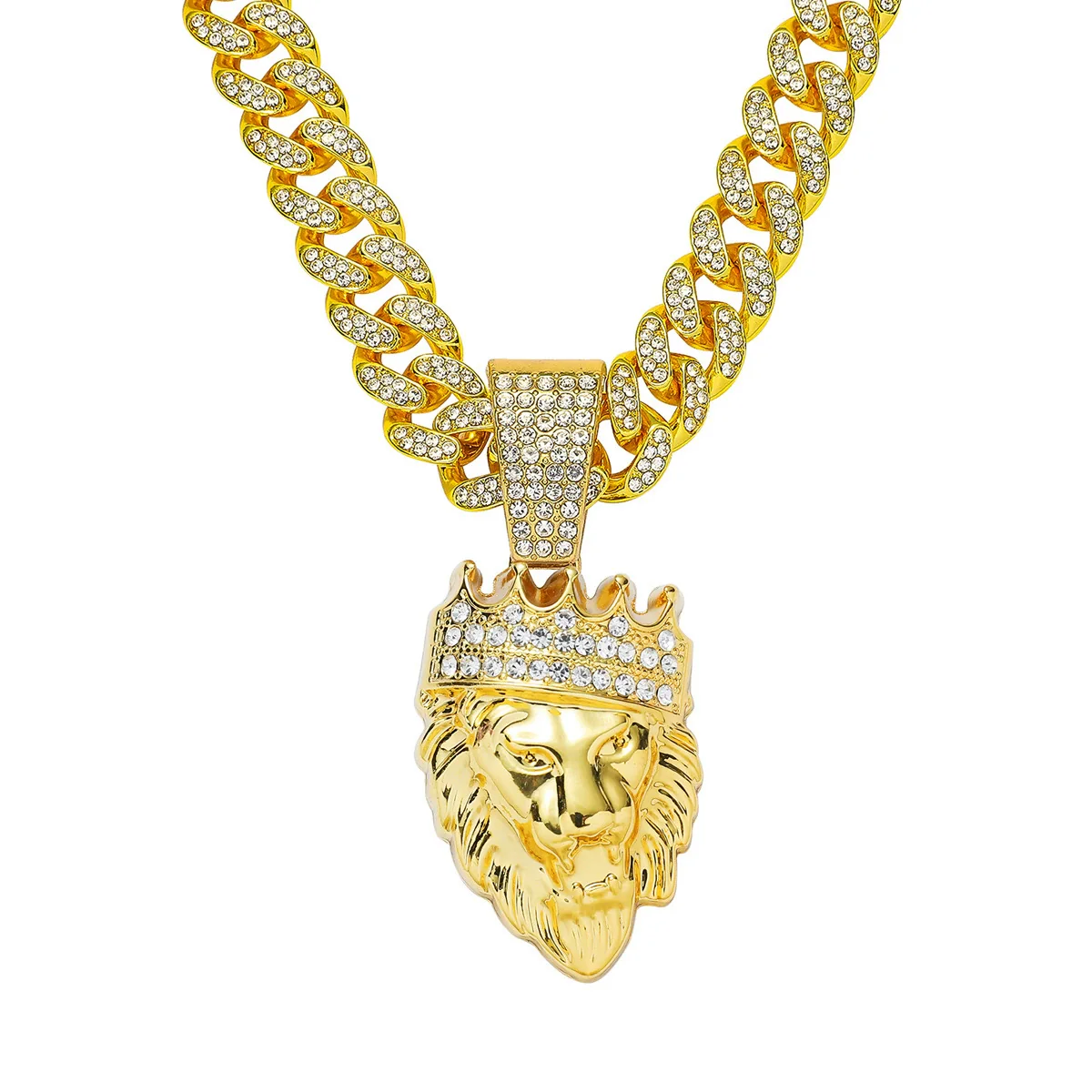 Wholesale Alloy Geometric Diamondencrusted Lion Head Pendant Necklace For Men In Hip Hop Style