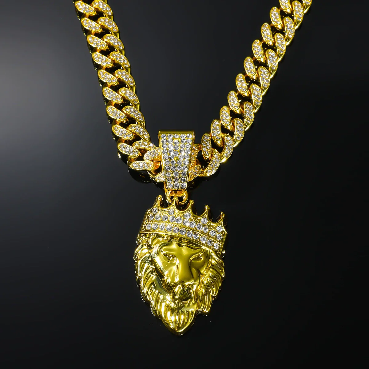 Wholesale Alloy Geometric Diamondencrusted Lion Head Pendant Necklace For Men In Hip Hop Style - Image 4