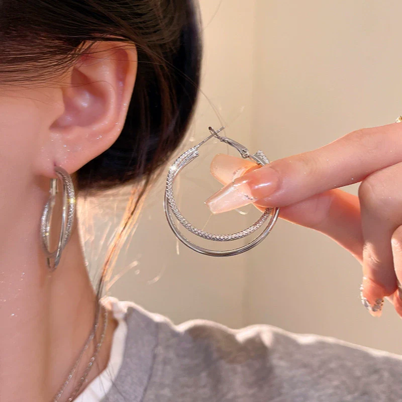 Wholesale Alloy Geometric Double Ring Earrings For Women With Electroplating - Image 3