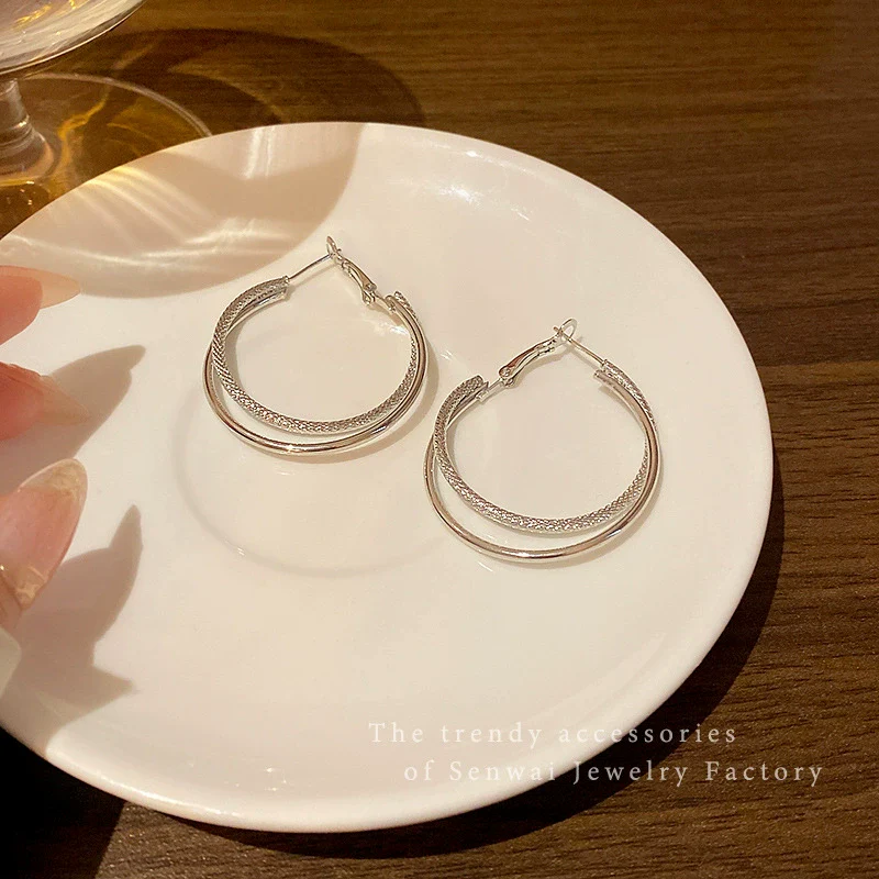 Wholesale Alloy Geometric Double Ring Earrings For Women With Electroplating - Image 4