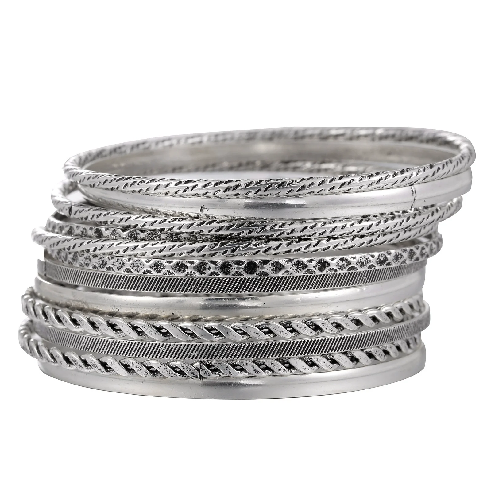 Wholesale Alloy Geometric Electroplated Multilayer Stacked Unisex And Women's Bracelet 6Piece Set - Image 10