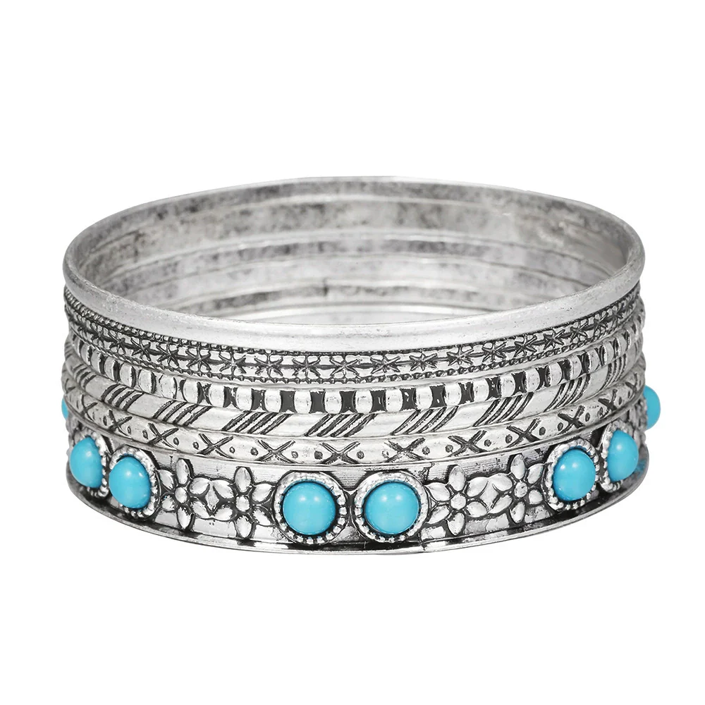 Wholesale Alloy Geometric Electroplated Multilayer Stacked Unisex And Women's Bracelet 6Piece Set - Image 14